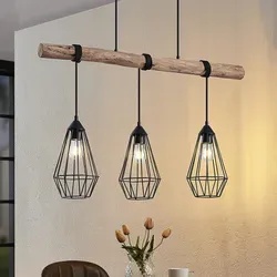 Lindby Pendelleuchte Eldarion - Vintage Rustikale Holzlampe für den Esstisch - Hängeleuchte im Landhausstil, ideal für Wohnzimmer, Esszimmer und Küche. Schaffen Sie mit dieser eleganten 3-flammigen Leuchte eine gemütliche Atmosphäre in jedem Raum.