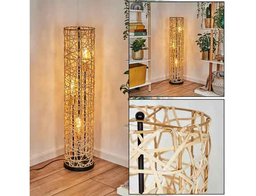 hofstein Stehlampe aus Metall/Bambus – Skandinavisches Boho-Design mit Fußschalter - Elegante Stehlampe für den Innenbereich, Höhe 104 cm, mit einzigartigem Lichteffekt. Ideal für Esszimmer, Flur oder Wohnzimmer. Austauschbare E27-Fassung, ohne Leuchtmittel.