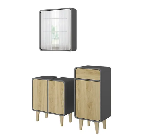 Vicco Badmöbel-Set Arla, 3-teilig in Anthrazit/Eiche - Modernes Badmöbel-Set mit Midischrank, Waschbeckenunterschrank und Spiegelschrank für optimalen Stauraum und elegantes Design. Perfekt für eine stilvolle Badgestaltung.