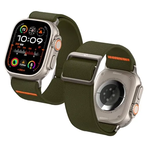 Spigen Lite Fit Ultra Armband Entwickelt für Apple Watch Ultra 3/2/1 49mm, Serie 11/10 46mm, Serie 9/8/7/SE 45mm,44mm Einstellbare Nylon-Solo-Strap - Khaki