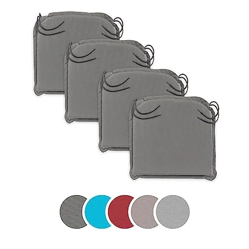 sleepling Sitzkissen Outdoor 4er Set, Stuhlkissen 44x47 cm, Auflage Stuhl, Sitzauflagen Gartenmöbel, Made in EU, Eckbänder, Bezug abnehmbar und waschbar, 6 cm dick, anthrazit grau