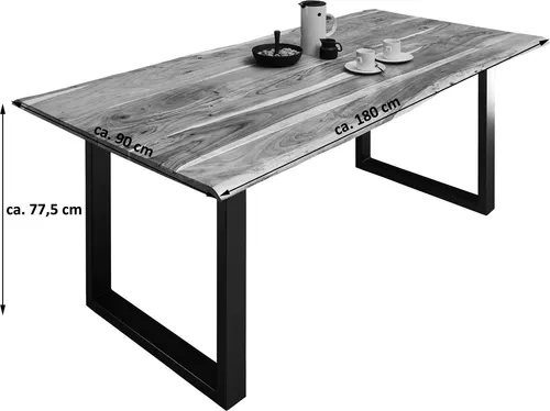 Esszimmertisch Milo 180x90 cm – Echte Baumkante aus Akazienholz, Schwarz