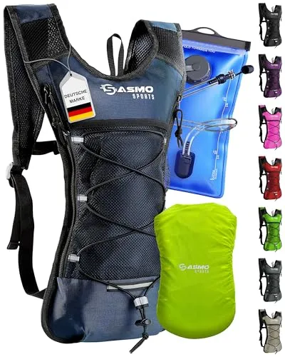 SASMO® Trinkrucksack Blau mit Thermofach - Trinkrucksack für Laufen und Fahrradfahren, ultraleicht mit nur 300g, isoliertes Fach hält Getränke bis zu 5x länger kühl, inklusive BPA-freier 2L Trinkblase.
