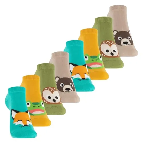 Footstar Kinder Sneaker Socken (8 Paar) Bunte Kurzsocken für Mädchen & Jungen - Forest 23-26