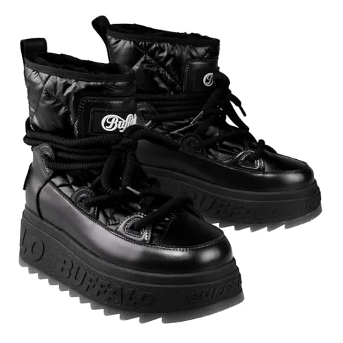 Buffalo Manhatten Snowboot Winterstiefel Schwarz - Wanderschuhe mit modischem Design und warmem Kunstfellfutter, ideal für kalte Tage. PETA APPROVED VEGAN – ohne tierische Inhaltsstoffe.