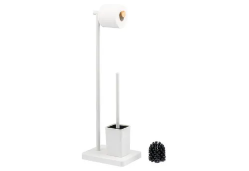bremermann Stand-WC-Garnitur, 2in1 Rollenhalter und Bürste, modern und platzsparend - Klobürsten: Praktische 2in1 WC-Garnitur mit Rollenhalter und Bürste, inklusive Ersatz-Bürstenkopf und sicherem Stand. Modernes Design in Weiß/Bambus für Ihr Badezimmer.