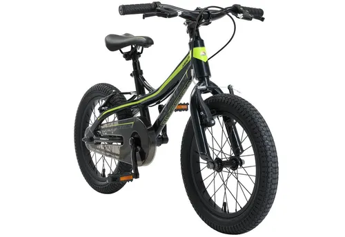 BIKESTAR Kinder Fahrrad MTB 16 Zoll - Schwarz & Grün - Jugend- & Kinderfahrräder, superleichtes Aluminium-Mountainbike für Kinder ab 4 Jahren mit kindgerechter V-Bremse und leichtgängigem ISO-Tretlager für unbeschwerten Fahrspaß.