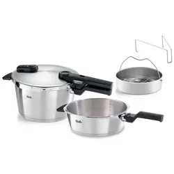 Fissler Schnellkochtopf Vitaquick Premium 2tlg. Edelstahl Silber - Hochwertiger 2-teilig Schnellkochtopf aus Edelstahl für schnelles und energiesparendes Kochen. Ideal für gesundes Garen und vielfältige Rezepte.