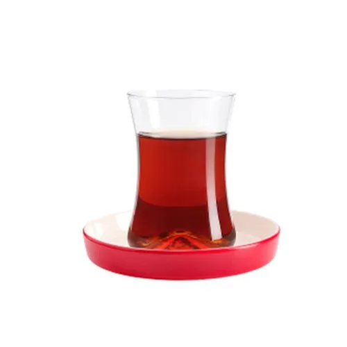 Teeglas und Unterteller rot, 130 ml, 6er Set
