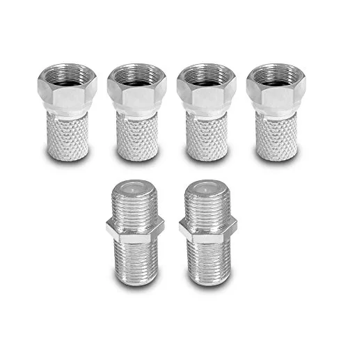 ARLI 4x F-Stecker 7–7,4 mm + 2x F-Verbinder – Stecker Verbinder Set für Koaxialkabel Sat TV Antenne mit breiter Mutter & Dichtring