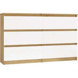 Komoda Malwa M6 120 DB ARTISAN BIAY - Moderne Kommode mit 6 geräumigen Schubladen, ideal für Ordnung in jedem Raum. Stilvolles Design in Eiche Artisan und Weiß passt perfekt zu skandinavischen und klassischen Einrichtungsstilen.