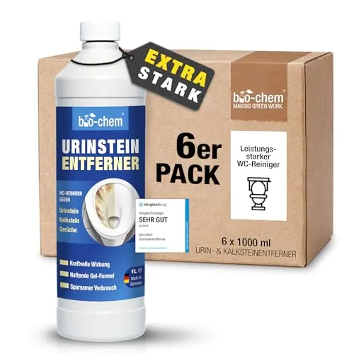 bio-chem Urinsteinentferner EXTRA STARK - 6x 1000 ML - Revolutionärer WC-Reiniger für mühelose Entfernung von hartnäckigen Ablagerungen. Inklusive Schrägdüse für präzise Anwendung – ideal für schwer zugängliche Stellen.