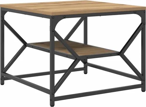 vidaXL Moderner rechteckiger Couchtisch mit Stauraum - Beistelltische fürs Wohnzimmer, elegantes Artisan-Eichen-Finish mit integriertem Regal für Ordnung und praktischen Stauraum.