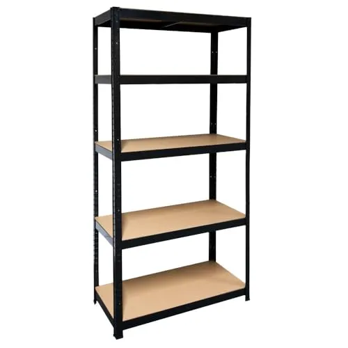 Schulte Schwerlastregal mit 5 MDF Böden, 180x90x40 cm (HxBxT), Traglast pro Ebene 175 Kg, schwarz, Lagerregal, Kellerregal, Werkstattregal, Steckregal