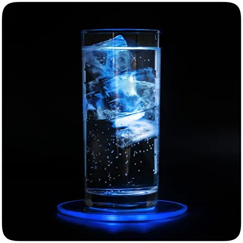 Produktbild PRECORN 1x LED Untersetzer Bierdeckel Leuchtend für Getränke ON/Off Taste Wasserdicht Untersetzer Acryl Rund für Gläser Flaschen Partys Hochzeiten Bar Weihnachten Pub Geburtstag Leuchtuntersetzer