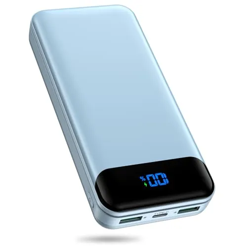 Enerwow Power Bank 27000 mAh, 22.5W Powerbank, USB C Externer Akkupack mit LCD Display, Tragbares Ladegerät für iPhone 17/16/15/14/13/12, iPad, Samsung & Mehr(P300/Blau)