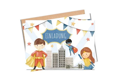 MeinBaby123® Einladungskarten Kindergeburtstag inkl. 10 Umschläge, Kindergeburtstag Jungs und Mädchen, Geburtstagseinladungen Kinder