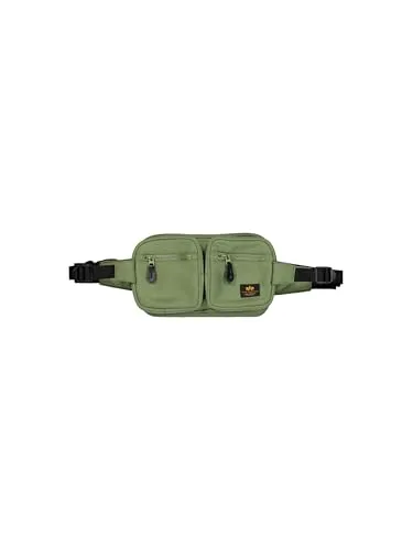 Alpha Industries Herren Label 1.5L Gürteltasche, Sage-Green - Gürteltasche für Herren mit verstellbarem Gurt, zwei praktischen Außentaschen und einem stylischen orangen Innenfutter – ideal für unterwegs!