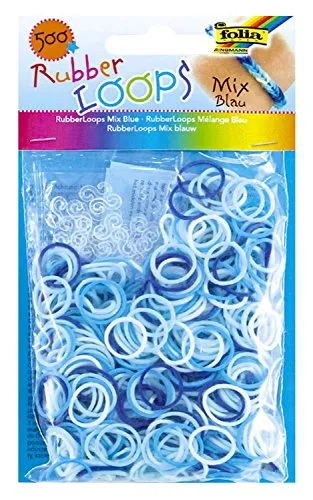 folia 331593 - Rubber Loops Mix, 500 Gummibänder, inklusive 25 stück - Clips und 1 Häkelnadel, blau