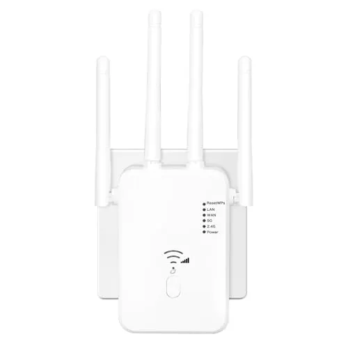 WLAN Repeater WLAN Verstärker 1200 Mbit/s,WiFi Range Extender DualBand WiFi Booster Internet Verstärker mit Externen 4 Antennen Internet Booster mit LAN/WAN Port(weiß)