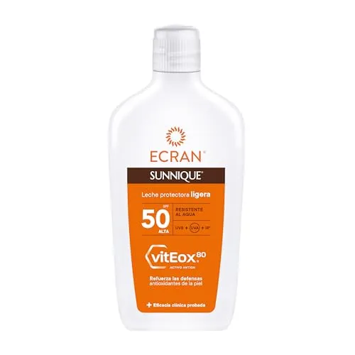 Sonnenmilch Ecran Sunnique SPF 50 - 370 ml - Sonnenschutzmittel mit hohem Lichtschutzfaktor, schützt die Haut effektiv vor UV-Strahlen und sorgt für langanhaltende Feuchtigkeit.