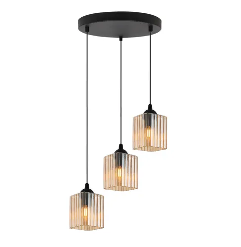 LAMPA WISZĄCA RIFFLE CZARNA 3-PŁ MIÓD SZEŚCIAN E27 OW