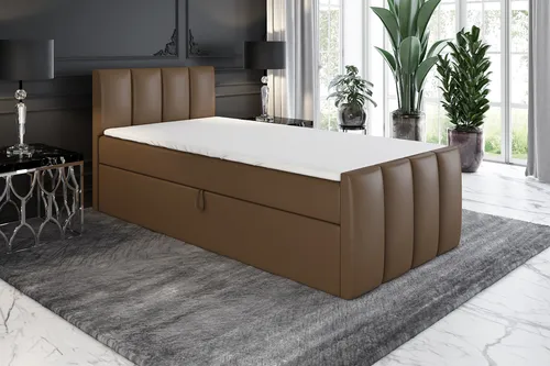 Boxspringbett FUNI 80x200 (Rechts) mit Bettkästen und Bonell-Matratze - Komfortables Jugendbett mit praktischen Bettkästen für zusätzlichen Stauraum. Hochwertige Materialien und handwerkliche Fertigung garantieren Langlebigkeit und Stabilität. Ideal für Schlafzimmer und Hotelzimmer.
