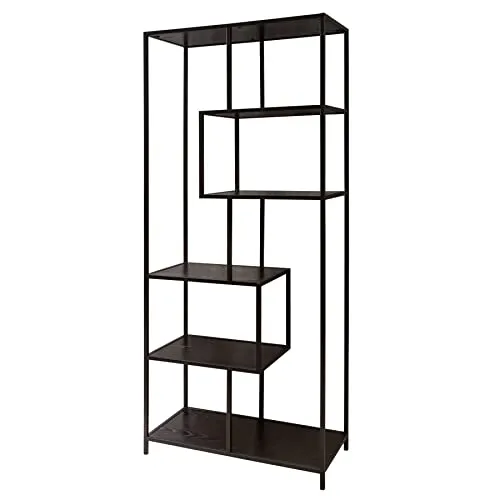 Riess-Ambiente Standregal SLIM LINE 185cm schwarz - Standregal im Industrial Design mit asymmetrischen Regalböden aus hochwertigem Holzwerkstoff in Eschen-Optik, ideal für Wohnzimmer oder Arbeitszimmer.