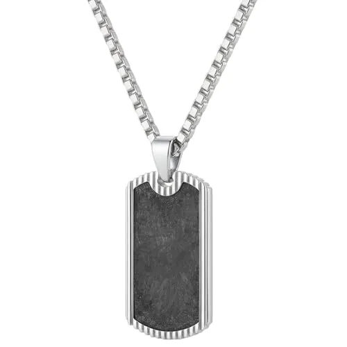 Karma NNH11055565 Halskette mit Dogtag Anhänger Silber Anthrazit Herren Edelstahl 60 cm Kette Herrenschmuck Geschenkbox Männer Herrenhalskette modern wasserfest hypoallergen Edelstahlkette