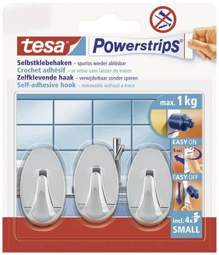 TESA POWERSTRIPS Klebehaken Small Oval Chrom Inhalt: 3St. in silber von tesa