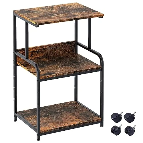 Garden 4 you 3-stöckiger Druckerständer, Druckertisch mit Rollen, Metall Druckerwagen, Druckerregal für Büro, Zuhause, Schule und Arbeitszimmer, Druckerschrank für Fax, Kopierer, Scanner (Holzfarbe)
