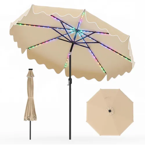 COSTWAY Sonnenschirm 270 cm mit LED-Beleuchtung und Kurbel
