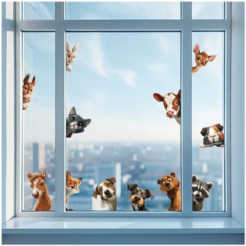 Yabaduu Fensterbilder 3x DIN A4 Bögen Fensterfolie Sticker für Kinder Badezimmer Kinderzimmer Wohnzimmer Aufkleber Fensteraufkleber wasserfest Y076 (19 Peeking Animals)