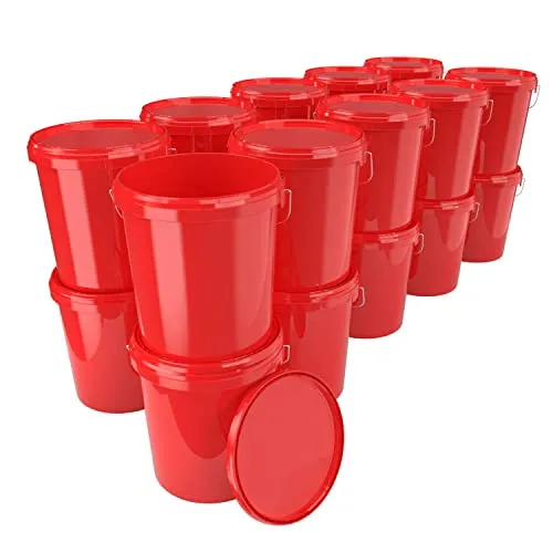 50x Eimer mit Deckel 16 Liter Rot - lebensmittelecht luftdicht und stabil, Leer Eimer mit Griff und Verschluss Deckel für Lebensmittel Chemie Wand Farbe Waschpulver Klebstoffe geeignet