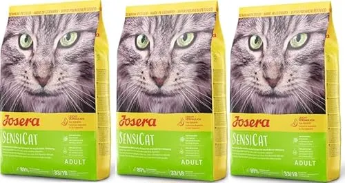 JOSERA SensiCat (3 x 400 g) | Katzenfutter mit extra verträglicher Rezeptur | Super Premium Trockenfutter für ausgewachsene und empfindliche Katzen | 3er Pack