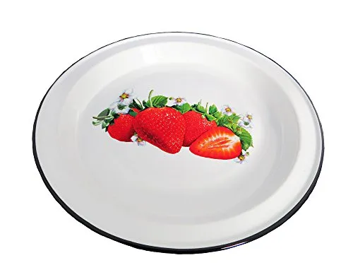 rukauf Emaille Tablett Serviertablett RUND 2 Liter ca 36,5 cm Durchmesser Erdbeeren