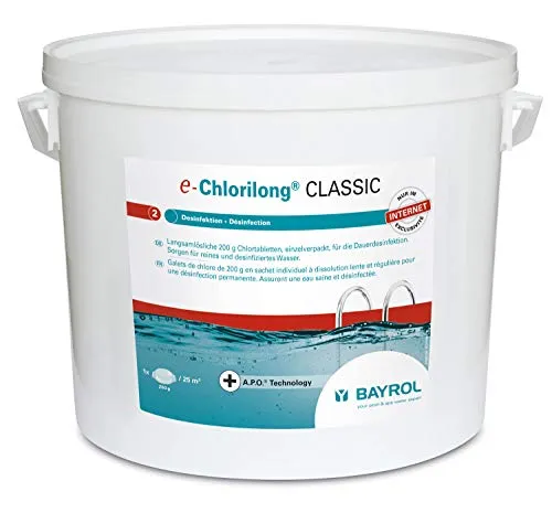 Bayrol e-Chlorilong® Classic 10 kg - Effektive Chlorgranulate - Wasserpflegeprodukte, sorgt für kristallklares Wasser und eine zuverlässige Desinfektion in Schwimmbädern.