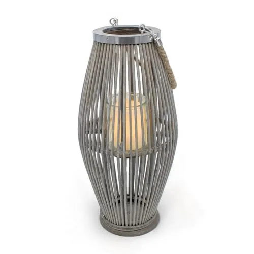 XXL Bambus Laterne Shabby Grau mit Kerzenglas in grau von Spetebo