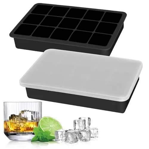 Silikon Eiswürfelform 1er Pack mit Deckel (LFGB Zertifiziert & BPA-Frei) stapelbar 500ml 3,3x 3,3x 3,3cm Eiswürfelgröße lebensmittelecht platzsparend Schwarz