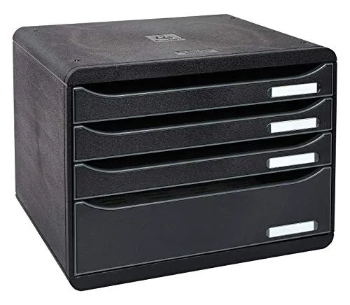 Exacompta 315714D Schubladenbox Big Box Plus Horizon - Querformat, 4 Schubladen, EcoBlack, hoch belastbar und stapelbar für optimierte Büroorganisation