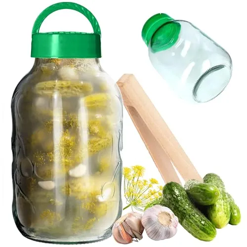 KADAX Einmachglas mit Zangen, Gurkenglas mit Deckel aus Kunststoff, Glasballon, Vorratsglas für Gurken, Einmachglas, luftdichte konservierung (3L)