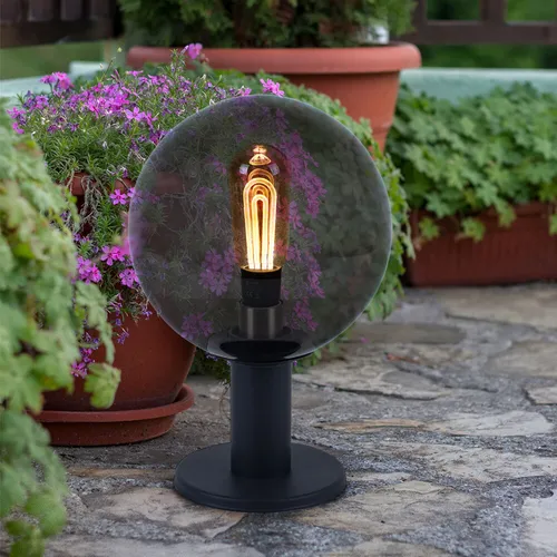 Wegleuchte Außen anthrazit - elegante Sockelleuchte mit rauchfarbener Glaskugel - Lampen für den Außenbereich, IP44 spritzwasserfest und individuell gestaltbar mit E27 Leuchtmittel für optimale Lichtfarbe und Helligkeit.