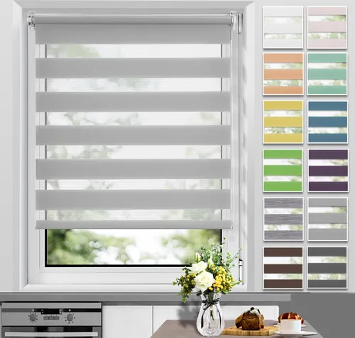 Allesin Doppelrollo Klemmfix ohne Bohren & mit Bohren Rollos für Fenster und Tür Grau 65x150 cm Duo Rollo Klemmrollo Sichtschutz