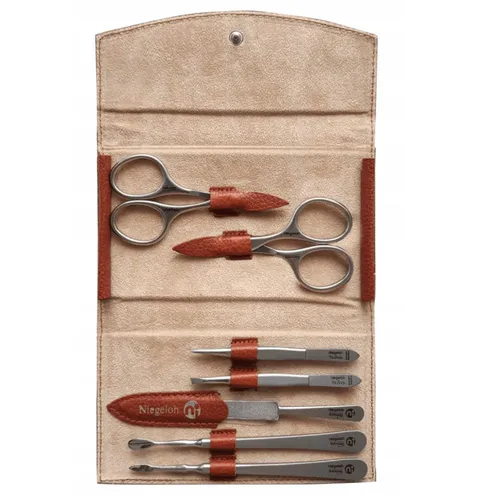 Niegeloh Solingen Maniküre-Etui Modell Manhattan L Cognac – Premium-Qualität - Hochwertiges Maniküre-Etui aus rostfreiem Edelstahl, ideal für präzise Pflege. Ergonomische Werkzeuge für müheloses Arbeiten. Perfekt für Zuhause und unterwegs, hergestellt in Solingen.