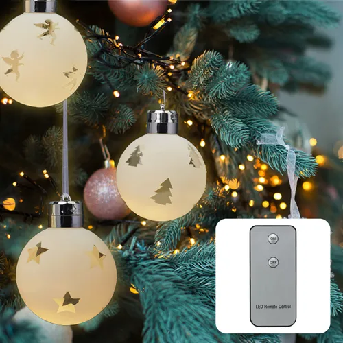 Glaskugeln LED beleuchtet Deko Anhänger Weihnachten Winter Fenster Batterie Set