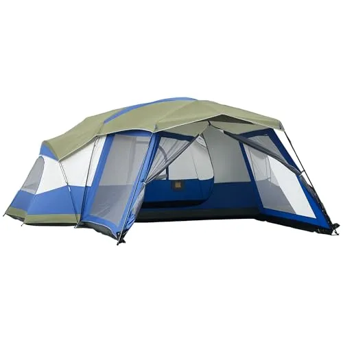 Outsunny Camping Zelt Kuppelzelt mit Vorraum 2 Fenster Zelt für 6-8 Personen Familienzelt für Trekking Festival PU3000mm Glasfaser 518 x 487 x 237 cm Blau
