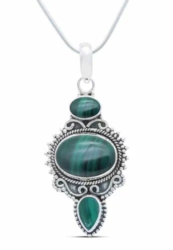 mantraroma echt Silberkette mit Malachit grüner Edelstein Damen Kettenanhänger 925 Sterlingsilber Halskette Geschenk (AK3-076-10-45)