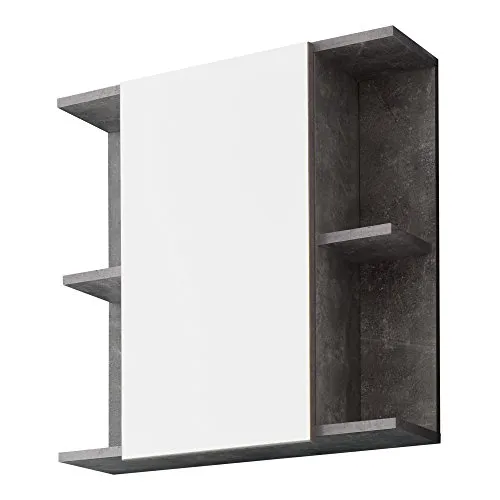 trendteam smart living - Nano Spiegelschrank - Beton/Weiß - Spiegelschrank fürs Bad mit modernem Design, 4 offenen Fächern und 2 Einlegeböden für optimalen Stauraum. Kratzfest und pflegeleicht, ideal für jedes Badezimmer.