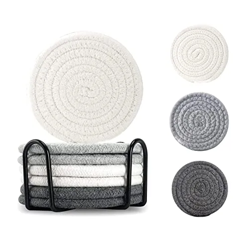Untersetzer Gläser mit Halter, Vintage Handgefertigte Tassenuntersetzer Set 6 Stück für Tischschutz, Rund Wasser absorbierende Getränkeuntersetzer