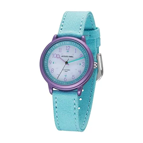 Jacques Farel Quarzuhr ORSO 3075 - Armbanduhren mit farbenfrohem Design: Wasserdicht bis 3 bar, leichtes Aluminiumgehäuse und stilvolles blaues Stoffarmband für jeden Anlass.